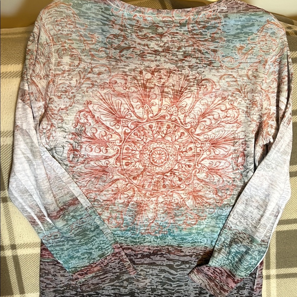 Kiara Multicolor 3/4 Sleeve Bling Relaxed Long Sleeve Stretch T Shirt Size XL - Picture 4 of 8
